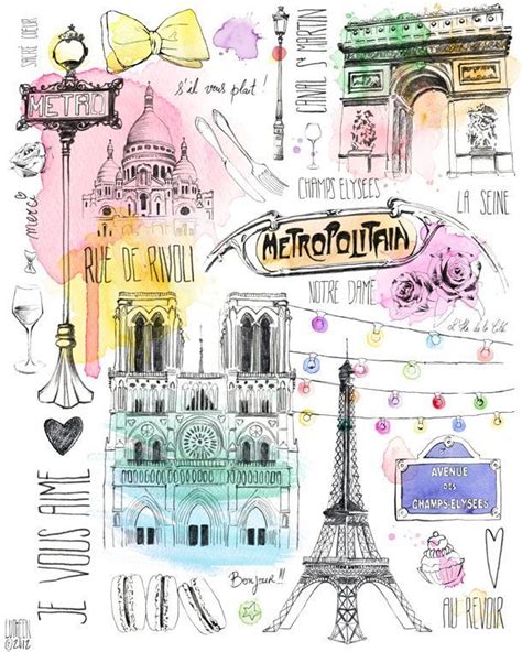 París Something About The Black Pen Illustration With Color Washes