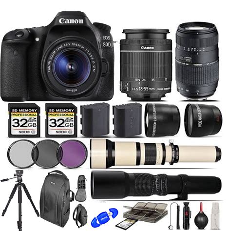 Canon Eos 80d Digital Slr Camera 18 55mm 70 300mm Lens 64gb Kit