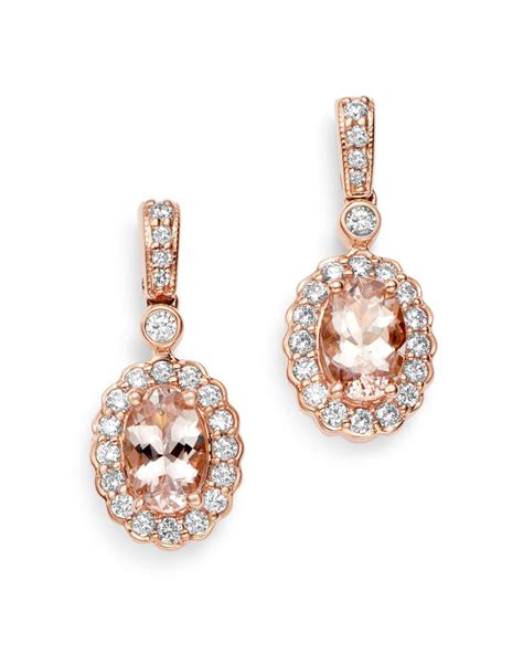 Bloomingdales Morganite And Diamond Halo Drop Earrings In 14k Rose Gold