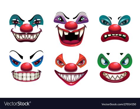 Creepy Clown Faces Isolated On White Scary Vector Image