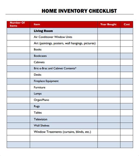 20 Inventory Checklist Template Doctemplates