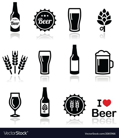 beer icons set bottle glass pint royalty free vector image