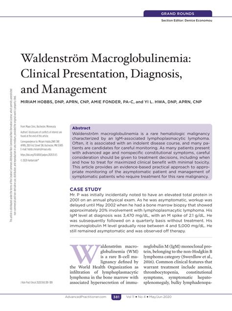 Pdf Waldenström Macroglobulinemia Clinical Presentation Diagnosis