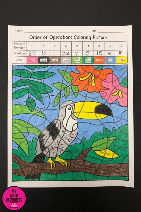 Educational games and activities to play online. Order of Operations Toucan Coloring Picture (5.OA.A.1 ...