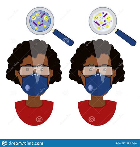 African Woman Wearing Mask Contaminated With Microbes Stock Vector