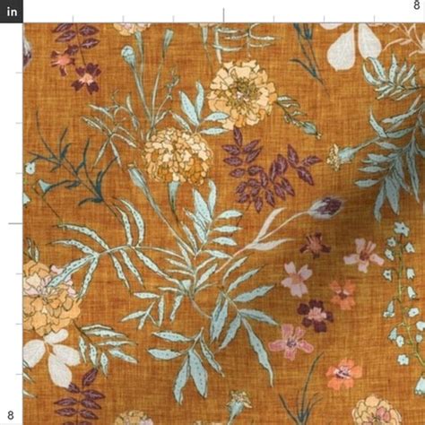 Flower Fabric Marigold Love By Nouveau Bohemian Autumn Etsy