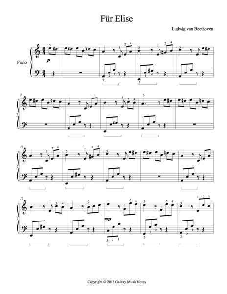 This is free piano sheet music for fur elise , beethoven provided by google.com. Fur Elise | Intermediate piano sheet music - Galaxy Music ...