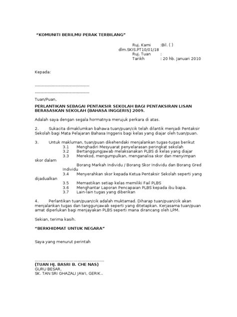 Contoh Surat Perlantikan Rasmi