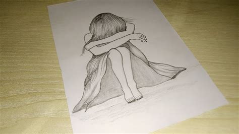 Sad Girl Sitting Alone Pencil Sketch Drawing Easy Drawing Step By