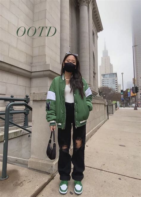 Green Varsity Jacket Look Green Varsity Jacket Casual Winter Outfits