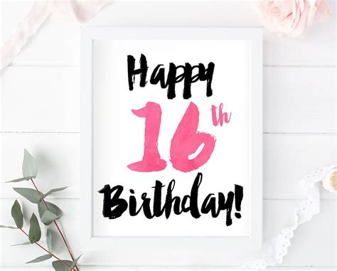 Happy 16th Birthday 16th Birthday Print Birthday Printable