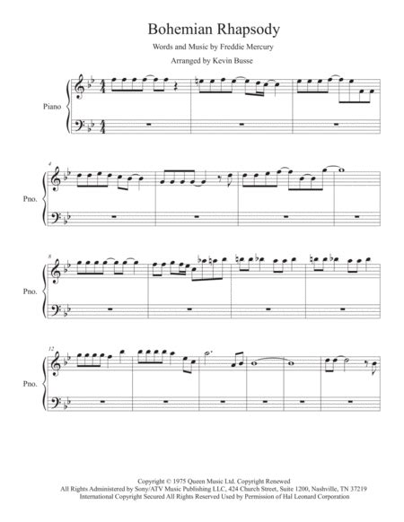 Bohemian Rhapsody Original Key Piano Free Music Sheet