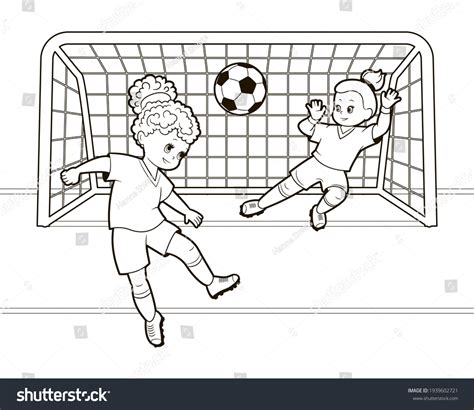 Coloring Book Teenage Girls Play Soccer Stock Vector Royalty Free