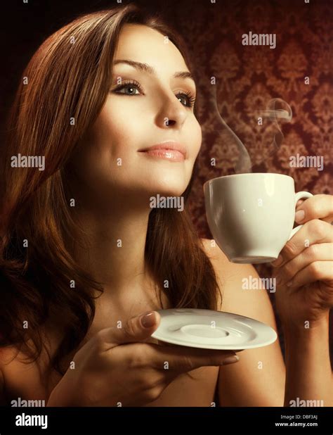 Beautiful Woman Drinking Coffee Stock Photo Alamy
