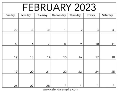 Printable February 2023 Calendar
