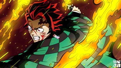 Randomize demon slayer tanjiro background theme in settings option. Demon Slayer Tanjiro Kamado And Fire On Sides HD Anime Wallpapers | HD Wallpapers | ID #40607