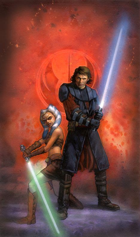 Two People Standing Next To Each Other In Front Of A Star Wars Scene