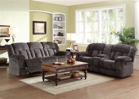 New Lugo Modern Living Room Couch Set Gray Microfiber Reclining Sofa