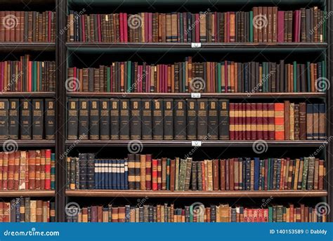 Antique Books On Wooden Shelves Editorial Stock Image Image Of