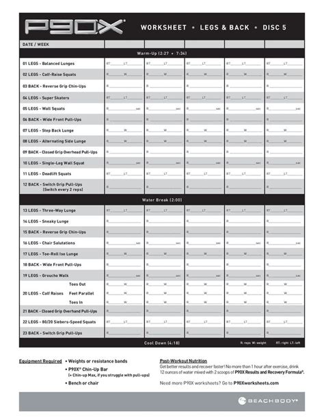 5 Legs And Back P90x P90x Workout Sheets Workout Sheets P90x Workout