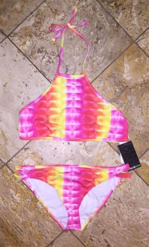 NWT 86 Hurley Halter High Neck Pink Tie Dye Bikini 2pc Set Swimsuit