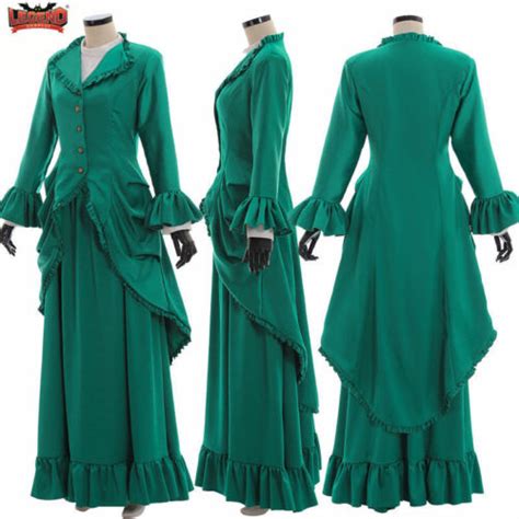 Retro Vintage Victorian Renaissance Green Dress Medieval Gown Women