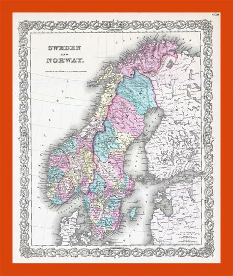Old Political Map Of Sweden And Norway 1855 Maps Of Baltic And