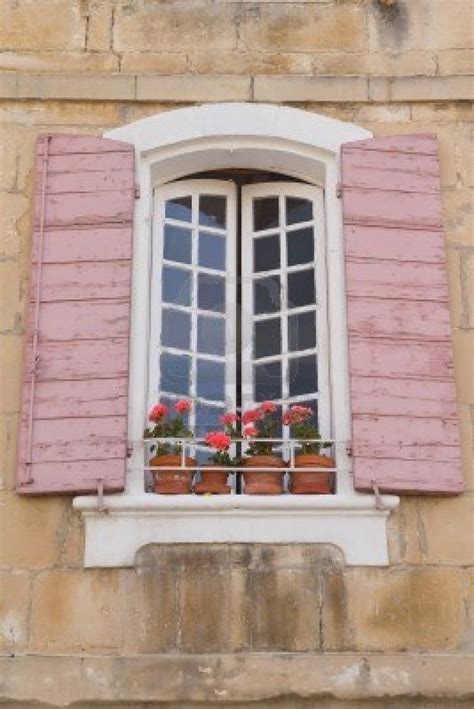 Traditional French Window With Pink Shutters Arles France Stock Photo
