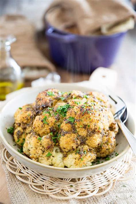 Oven Baked Whole Roasted Cauliflower • The Healthy Foodie