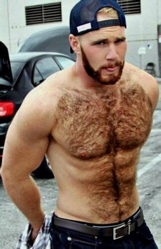Shirtless Male Muscular Beefcake Beard Hairy Chest Abs Hunk Guy Photo
