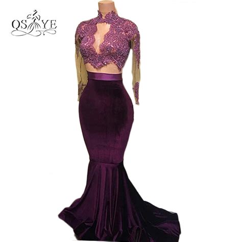 Elegant Purple Velvet Two Piece Mermaid Prom Dresses 2017 Robe De