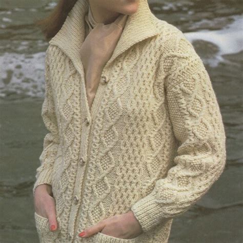 womens aran cardigan knitting pattern pdf ladies 34 36 inch etsy