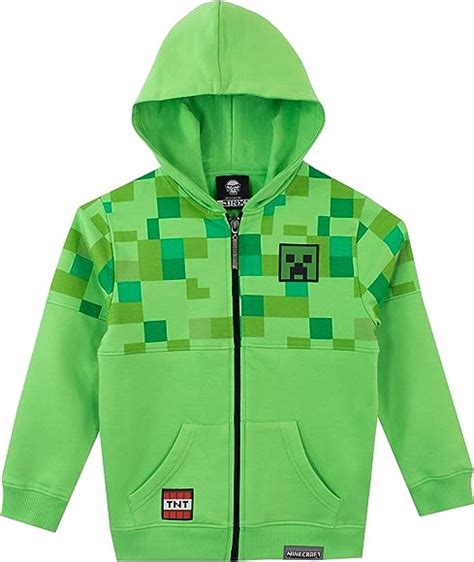 Minecraft Creeper Little Boys French Terry Zip Up Hoodie Green Clothing