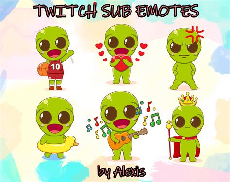 6 Twitch Sub Alien Emotes 6 Subscriber Green Monster Emoji Etsy