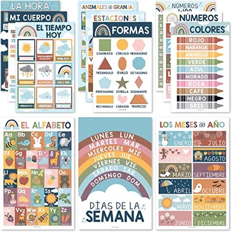 12 Boho Spanish Posters For Classroom Decorations For Preschool Teachers Spanish Classroom