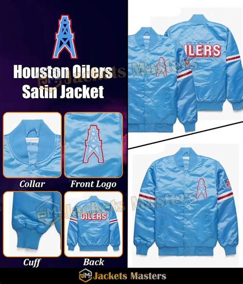Bomber Starter Light Blue Satin Houston Oilers Jacket Jackets Masters