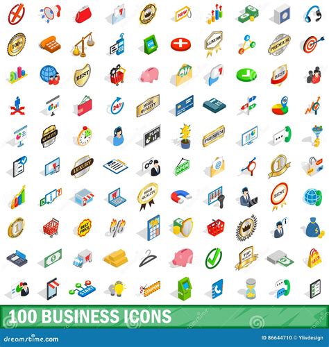 100 Business Icons Set Isometric 3d Style Stock Vector Illustration