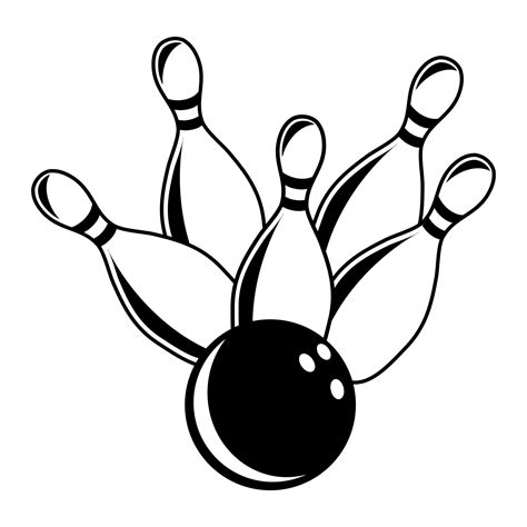 Black And White Ten Pin Bowling Alley Ball And Pins Vector Art