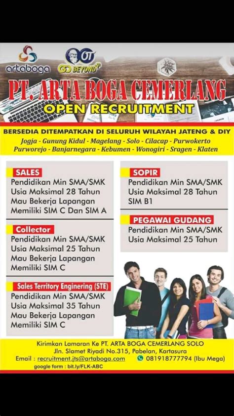 Lihat juga info loker : Lowongan Kerja PT. ARTA BOGA CEMERLANG SOLO @ Informasi ...
