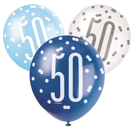 50th Birthday Balloons Latex Blue Silver Party Save Smile