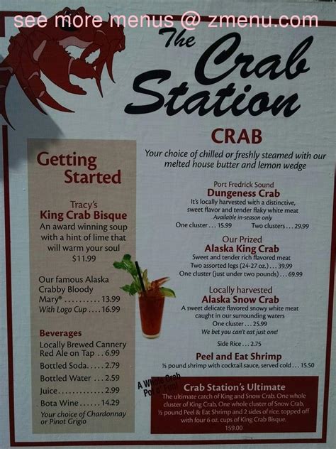 Menu At The Crab Station Restaurant Hoonah 108 Cannery Road