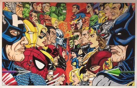 Marvel Vs Dc Heroes 11x17 Fine Art Print Etsy Uk