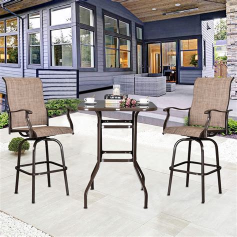 3 Piece Outdoor Height Bistro Chairs Set Patio Bar Height Table With