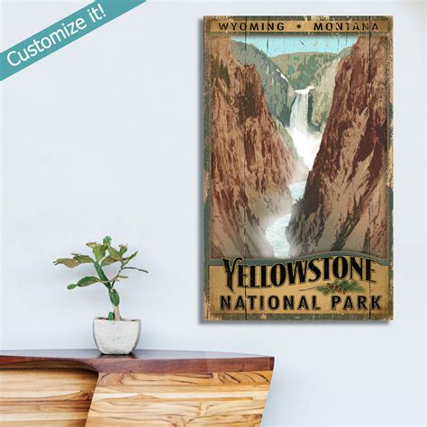 Yellowstone Vintage Sign Personalized Cabin Decor National Park Art