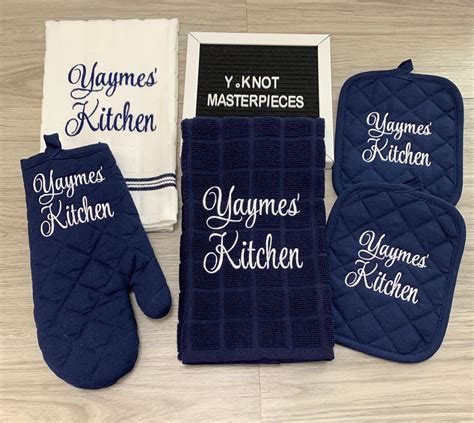 Personalized Embroidered Kitchen Towel Set 5 Pieces Kitchen Etsy