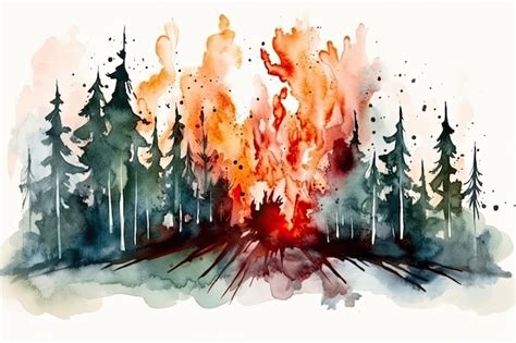 Premium Photo Vivid Watercolor Portrayal Of A Catastrophic Forest