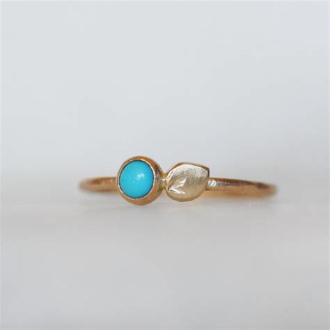 Turquoise Petal Stacking Rings Set Van Goud En Turkoois Etsy