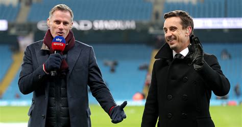 Jamie Carragher And Gary Neville Working For Sky Sports At The Etihad