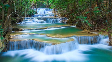 Fonds Decran 1366x768 Parc Chute Deau Thaïlande Erawan Waterfall