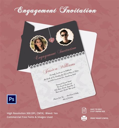 Engagement Invitation Card Psd Template Free Download Printable Templates